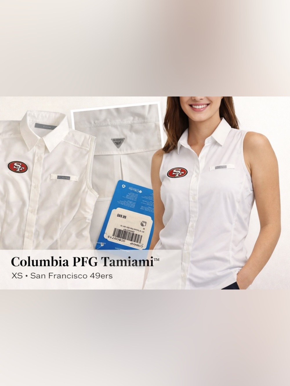 Columbia PFG Tamiami Sleeveless Shirt San Francisco 49ers Omni-Wick UPF 40 NWT